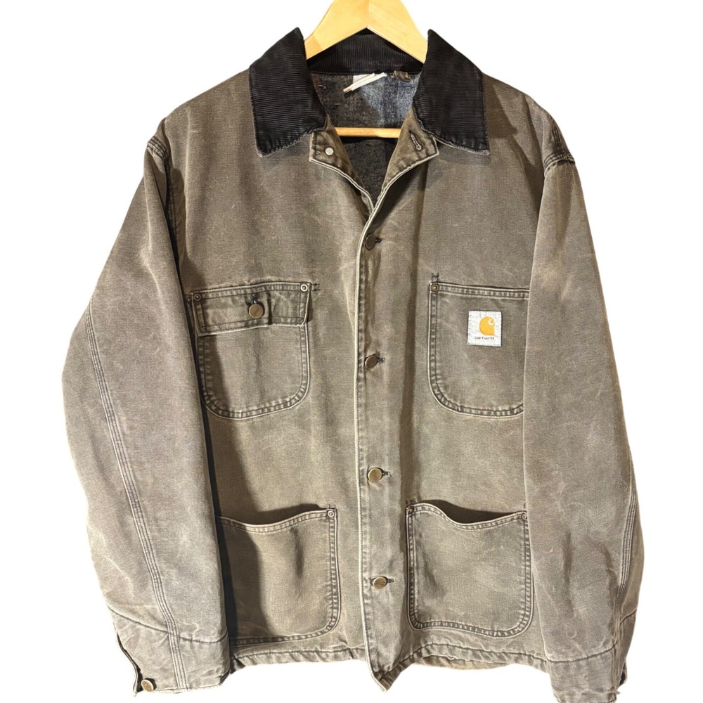 Carhartt Chore Coat Mens L Moss Green Vintage Faded Blanket Lined  Jacket CB1043
